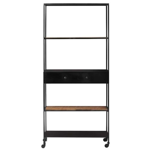 Шкаф за книги, 80x35x180 см, грубо мангово дърво и желязо