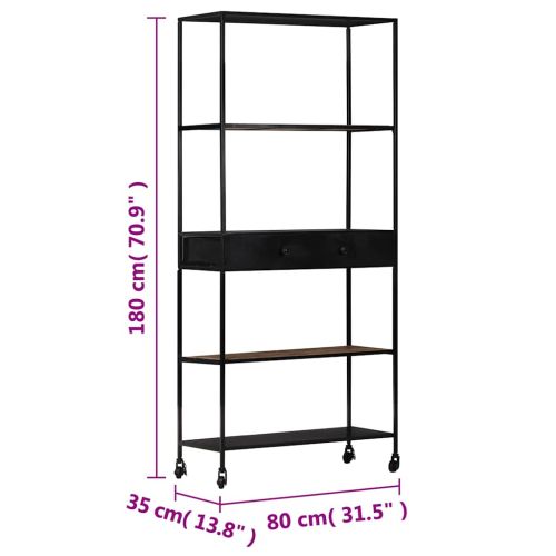 Шкаф за книги, 80x35x180 см, грубо мангово дърво и желязо