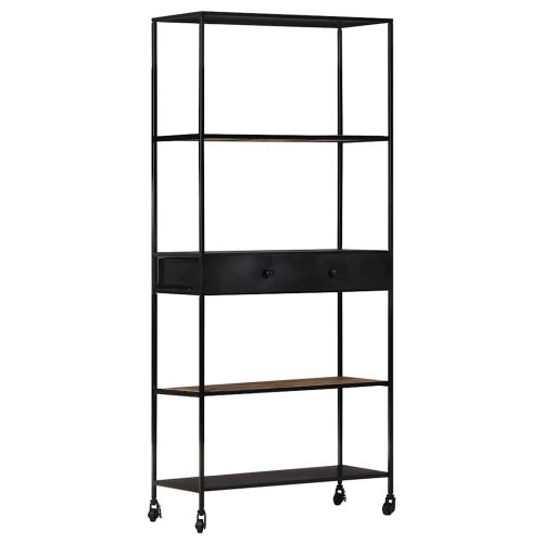 Шкаф за книги, 80x35x180 см, грубо мангово дърво и желязо