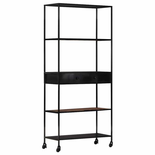Шкаф за книги, 80x35x180 см, грубо мангово дърво и желязо