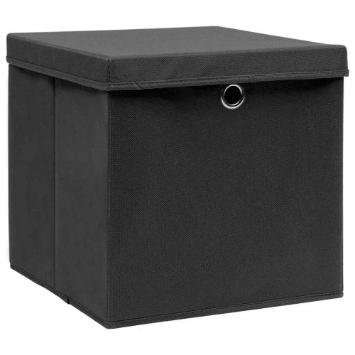 Кутии за съхранение с капаци 10 бр 28x28x28 см черни