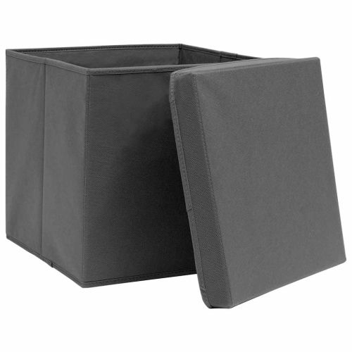 Кутии за съхранение с капаци 10 бр 28x28x28 см черни
