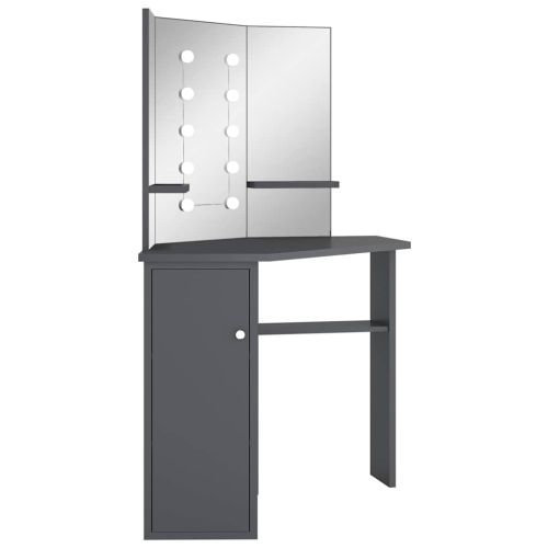 Ъглова тоалетка с LED, сива, 111x54x141,5 см