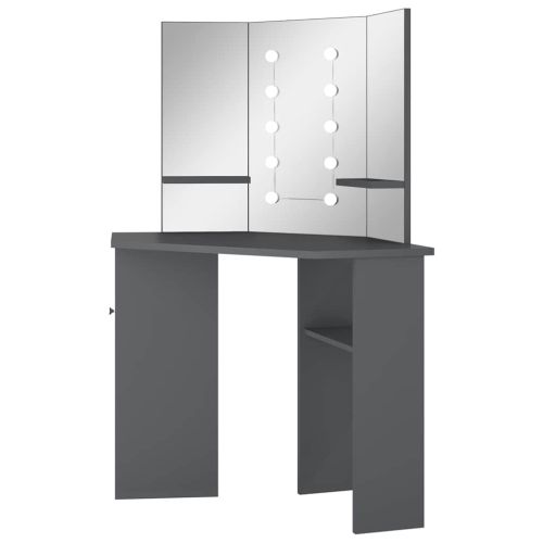 Ъглова тоалетка с LED, сива, 111x54x141,5 см