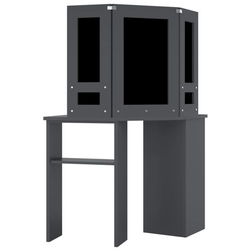 Ъглова тоалетка с LED, сива, 111x54x141,5 см