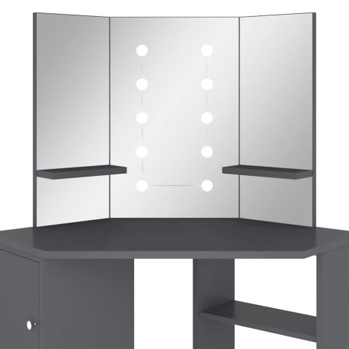 Ъглова тоалетка с LED, сива, 111x54x141,5 см