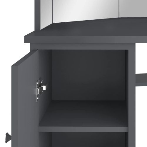 Ъглова тоалетка с LED, сива, 111x54x141,5 см