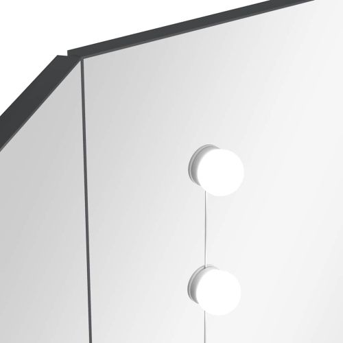 Ъглова тоалетка с LED, сива, 111x54x141,5 см