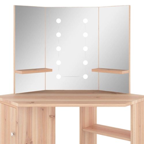 Ъглова тоалетка с LED, дъб, 111x54x141,5 см