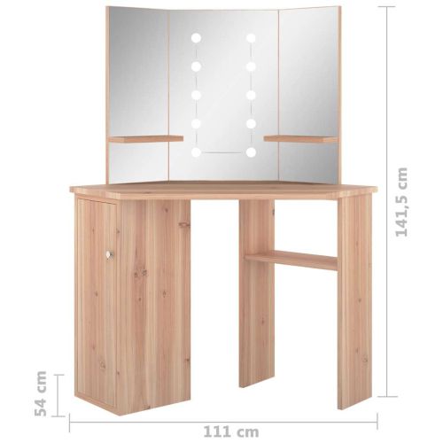 Ъглова тоалетка с LED, дъб, 111x54x141,5 см