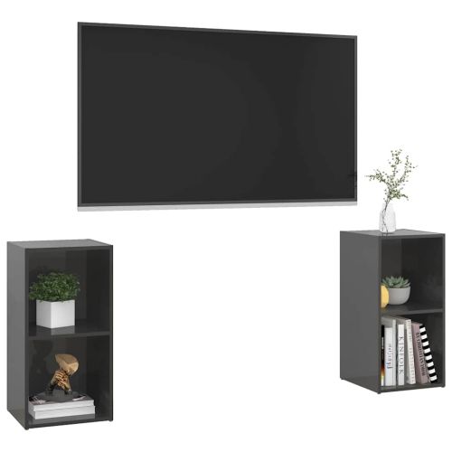 ТВ шкафове, 2 бр, сив гланц, 72x35x36,5 см, инженерно дърво