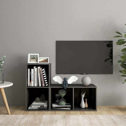 ТВ шкафове, 2 бр, сив гланц, 72x35x36,5 см, инженерно дърво