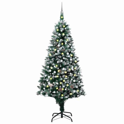 Изкуствено коледно дърво с LED светлини и комплект топки и шишарки 240 см