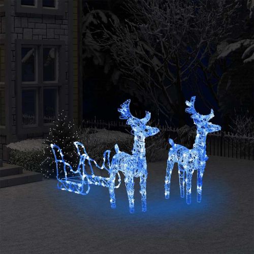 Коледна украса елени с шейна, 160 LED, 130 см, акрил
