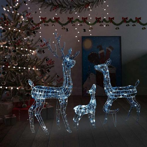 Акрилна коледна украса семейство елени, 300 LED, топло бяло