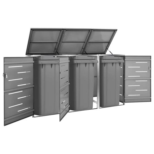 Троен навес за кофа за смет 207x77,5x115 см инокс
