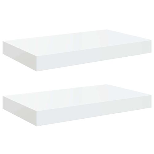 Окачени стенни рафтове, 2 бр, бял гланц, 40x23,5x3,8 см, МДФ