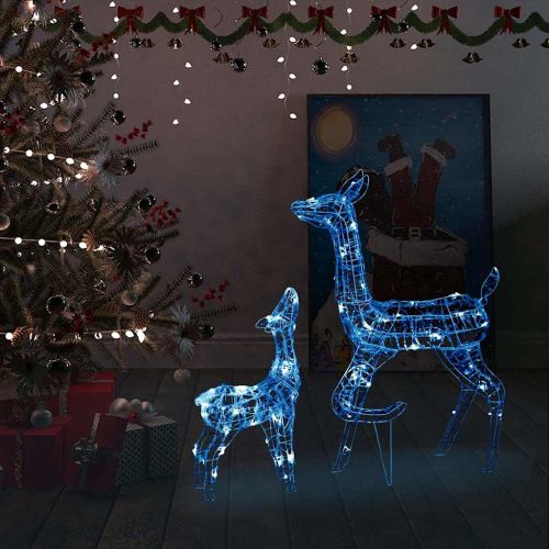 Акрилна коледна украса семейство елени, 160 LED, синьо