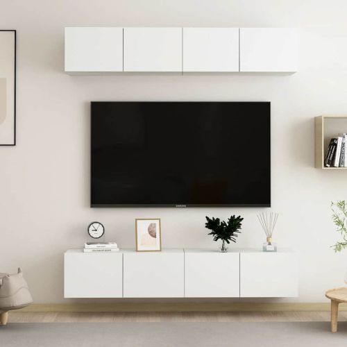 ТВ шкафове, 4 бр, бели, 80x30x30 см, инженерно дърво