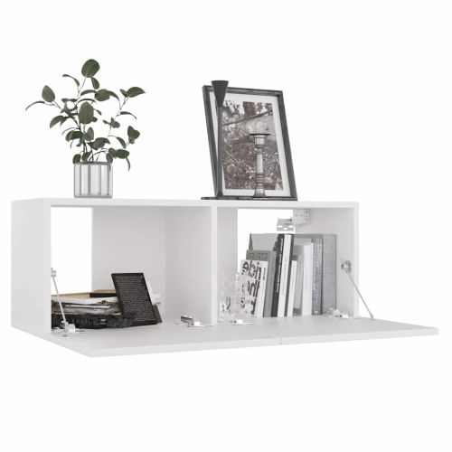 ТВ шкафове, 4 бр, бели, 80x30x30 см, инженерно дърво
