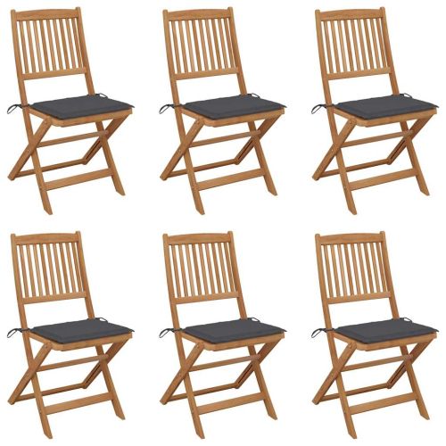 Сгъваеми столове 6 бр. с възглавници от масивна акациева дървесина