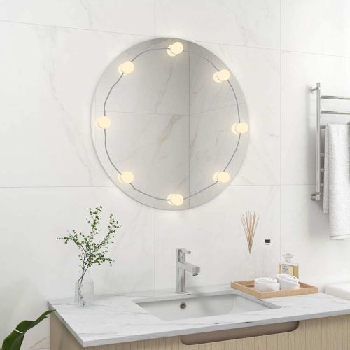 Стенно огледало с LED лампи, кръгло, стъкло