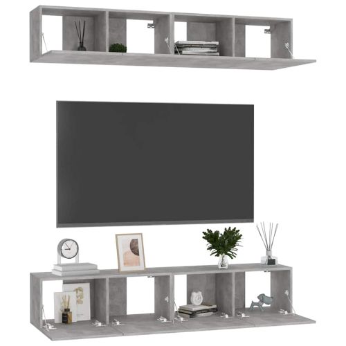 ТВ шкафове, 4 бр, бетонно сиви, 80x30x30 см, инженерно дърво