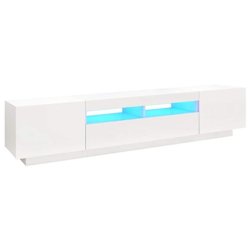 ТВ шкаф с LED осветление, бял, 200x35x40 см