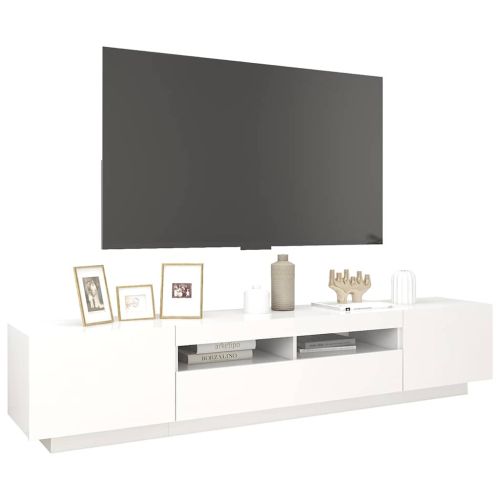 ТВ шкаф с LED осветление, бял, 200x35x40 см