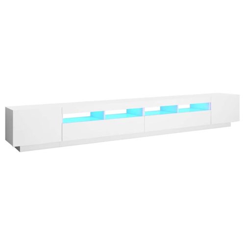 ТВ шкаф с LED осветление, бял, 300x35x40 см