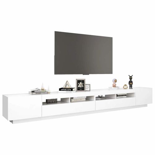 ТВ шкаф с LED осветление, бял, 300x35x40 см