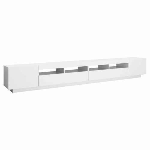 ТВ шкаф с LED осветление, бял, 300x35x40 см