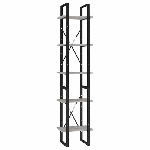 5-етажна библиотека бетонно сива 40x30x175 см инженерно дърво