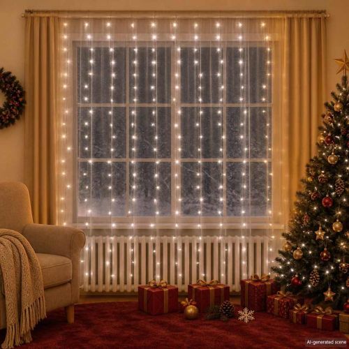 LED светеща завеса 3х3 м 300 LED студено бяло 8 режима