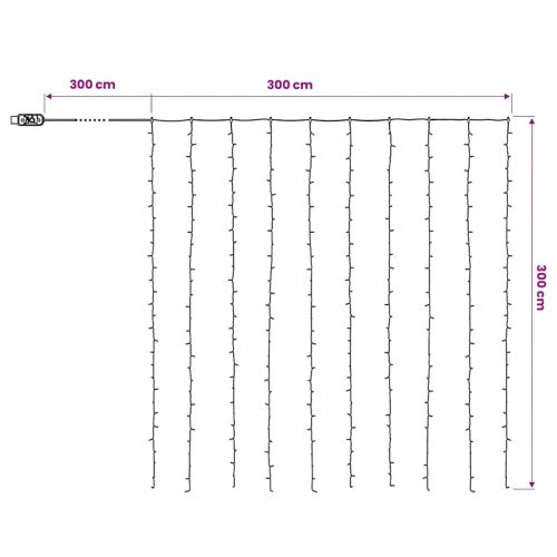 LED светеща завеса 3х3 м 300 LED студено бяло 8 режима