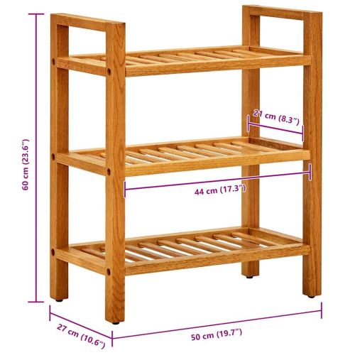 Поставка за обувки с 3 рафта, 50x27x60 см, дъбов масив