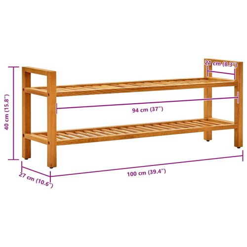 Поставка за обувки с 2 рафта, 100x27x40 см, дъбов масив
