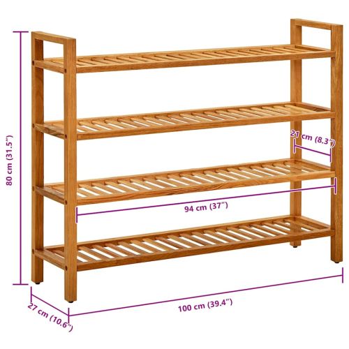 Поставка за обувки с 4 рафта, 100x27x80 см, дъбов масив