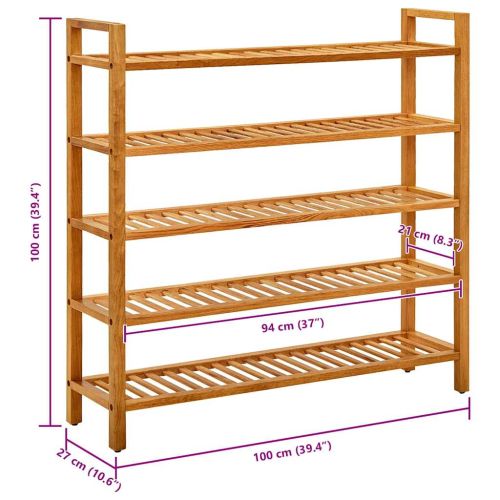 Поставка за обувки с 5 рафта, 100x27x100 см, дъбов масив