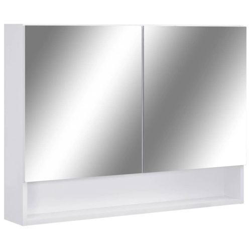 Шкаф с LED огледало за баня, бял, 80x15x60 см, МДФ