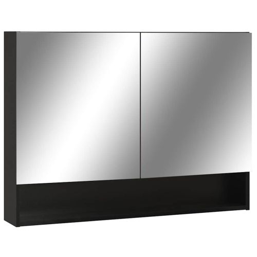 Шкаф с LED огледало за баня, черен, 80x15x60 см, МДФ
