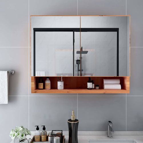 Шкаф с LED огледало за баня, дъб, 80x15x60 см, МДФ