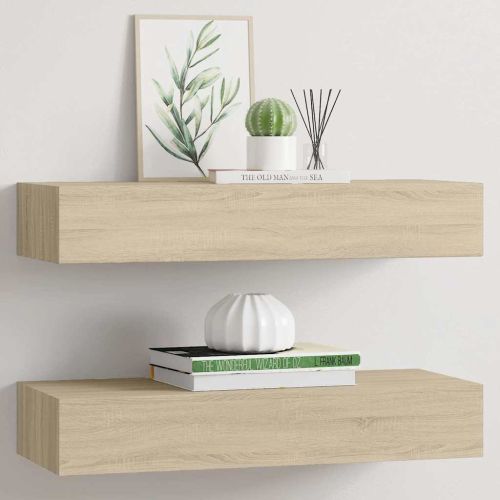 Стенни рафтове с чекмеджета, 2 бр, дъб, 60x23,5x10 см, МДФ