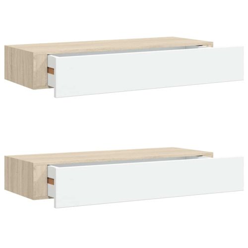 Стенни рафтове за чекмеджета, 2 бр., дъб и бяло, 60x23,5x10 см, MDF