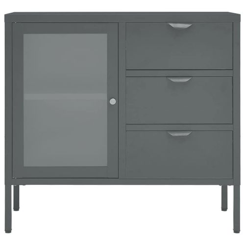 Бюфет, антрацит, 75x35x70 см, стомана и закалено стъкло