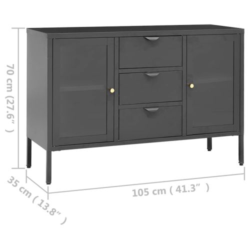 Бюфет, антрацит, 105x35x70 см, стомана и закалено стъкло