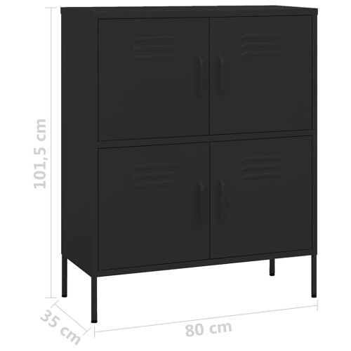 Шкаф за съхранение, черен, 80х35х101,5 см, стомана