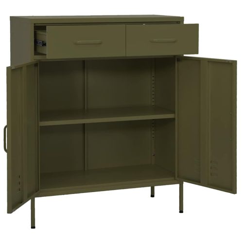 Шкаф за съхранение, маслиненозелен, 80х35х101,5 см, стомана