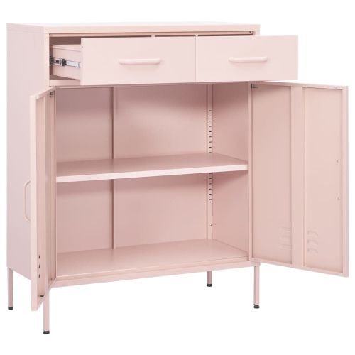 Шкаф за съхранение, розов, 80х35х101,5 см, стомана