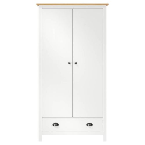 Гардероб с 2 врати Hill бял 89x50x170 см борово дърво масив